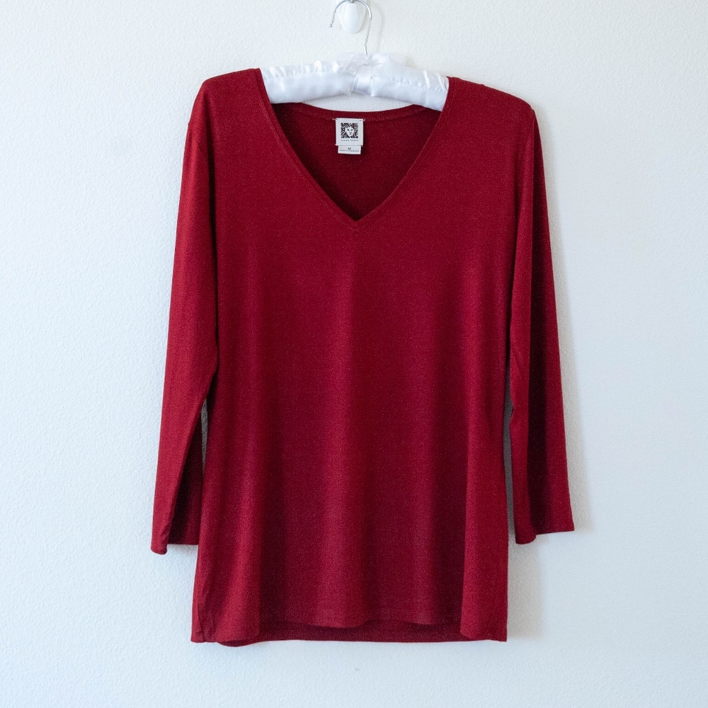 Anne Klein Rust V-Neck 3/4 Sleeve Sweater